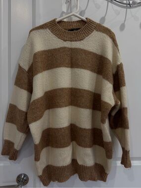 Plus Size MANGO Oversized Striped Crewneck Sweater